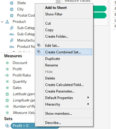 tableau create set