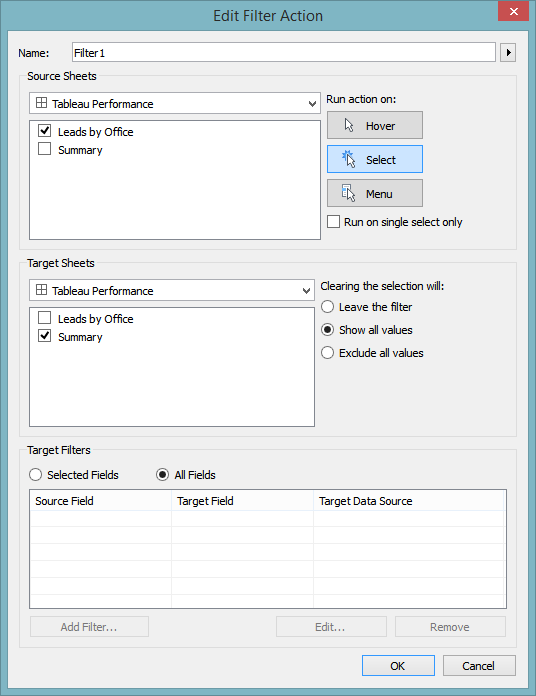 tableau performance action filter