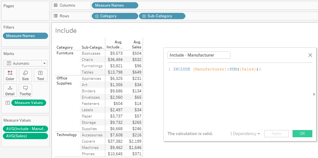 Tableau include lod