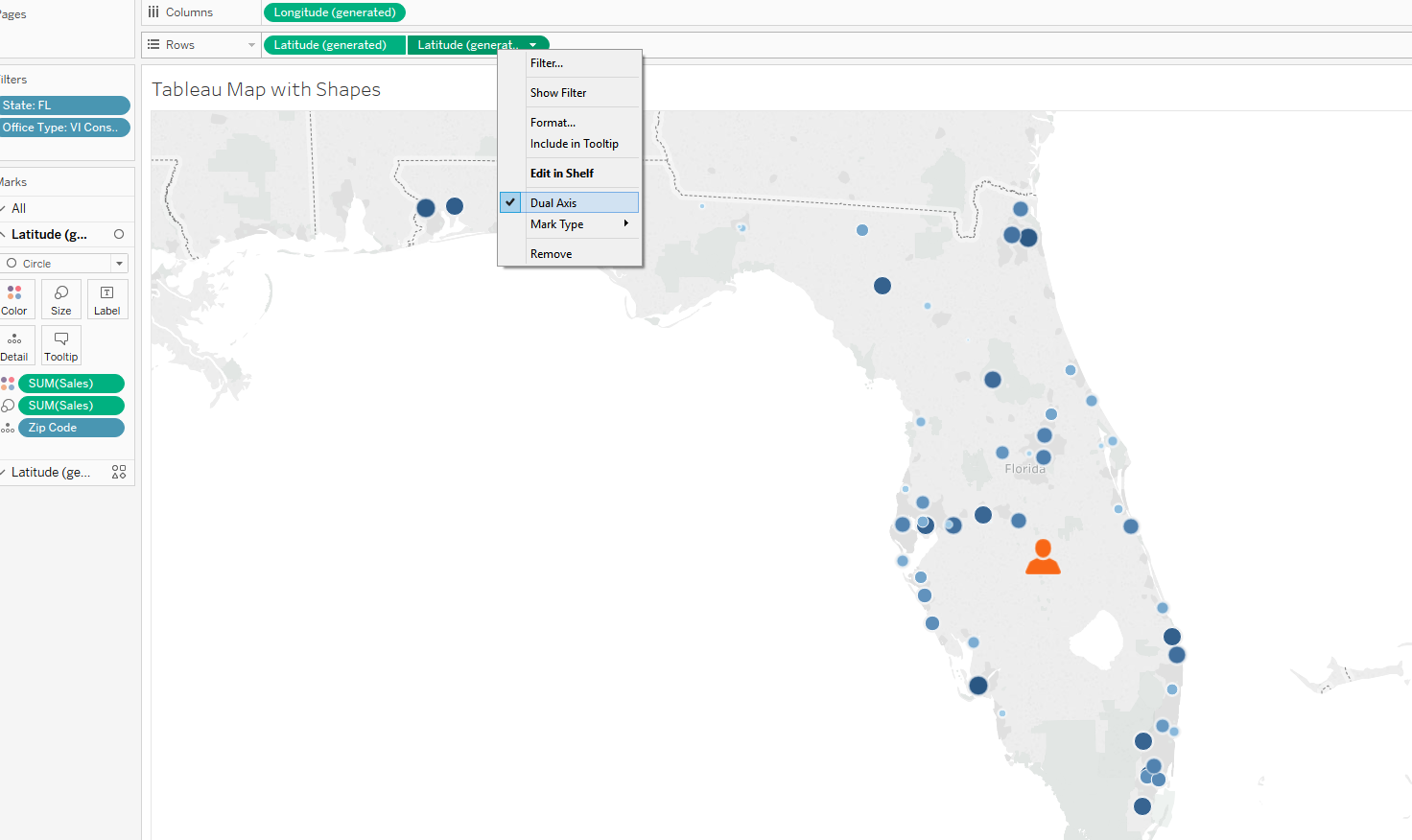 Tableau Dual Axis Map with Custom Shape