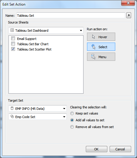 tableau set actions